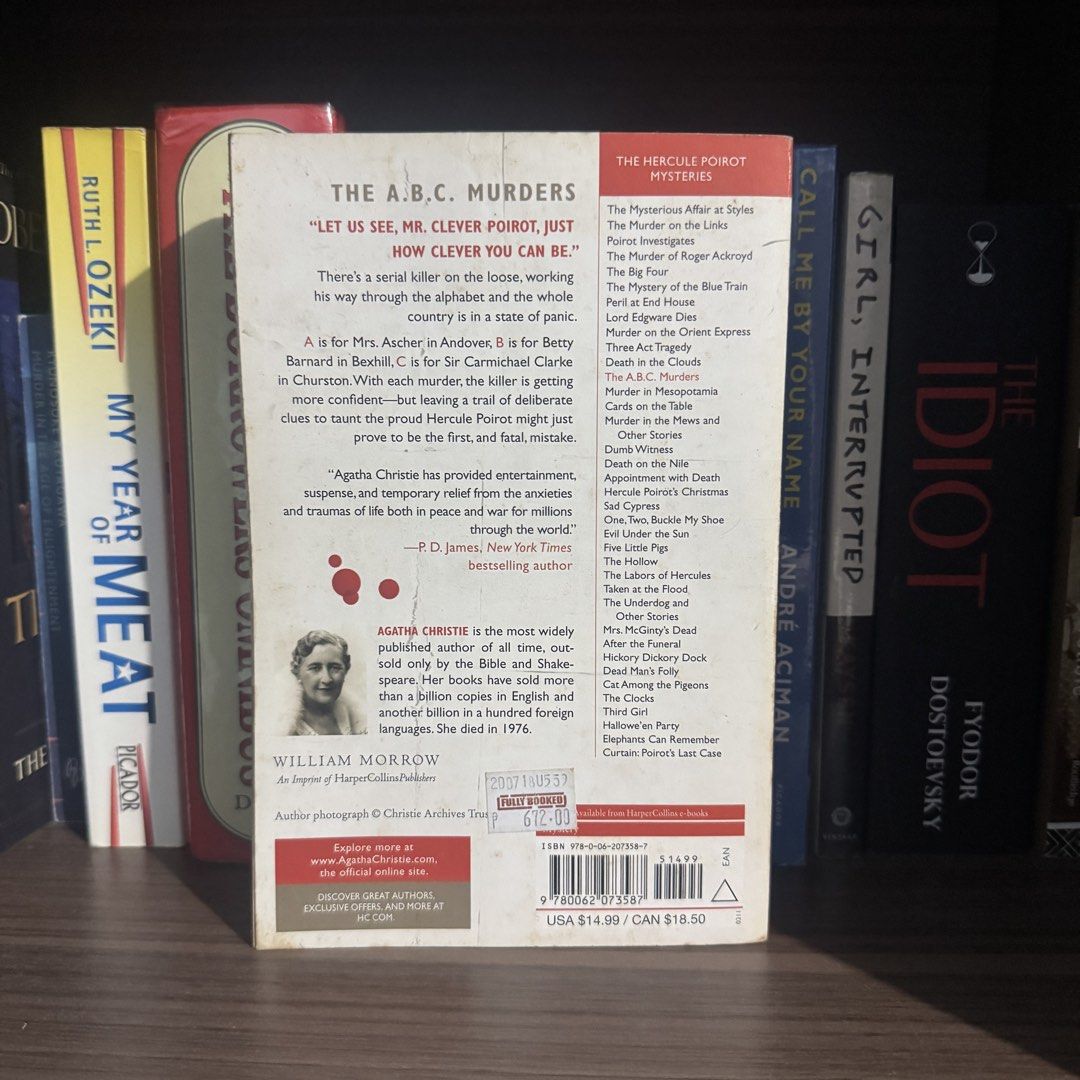 The ABC Murders by Agatha Christie (Category: Storybooks) located in Manila. Submitted by books_in_between (Listing ID 1454840926, Image 3). Description: - The ABC Murders by Agatha Christie - Featuring Hercule Poirot - Paperback edition - Published by William Morrow - Classic detective mystery novel - Ideal for fans of mystery and crime stories - A great addition to any book collection.