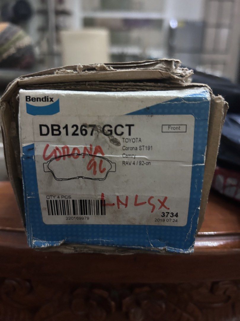 Toyota Camry 1998 front brake pads (Category: Steering, Brakes, Control Parts and Accessories) located in Quezon City. Submitted by kuruma_13 (Listing ID 1454887072, Image 1). Description: Brand new bendix brake pads for Toyota Camry, corona and Rav 4. Pls check the photos.