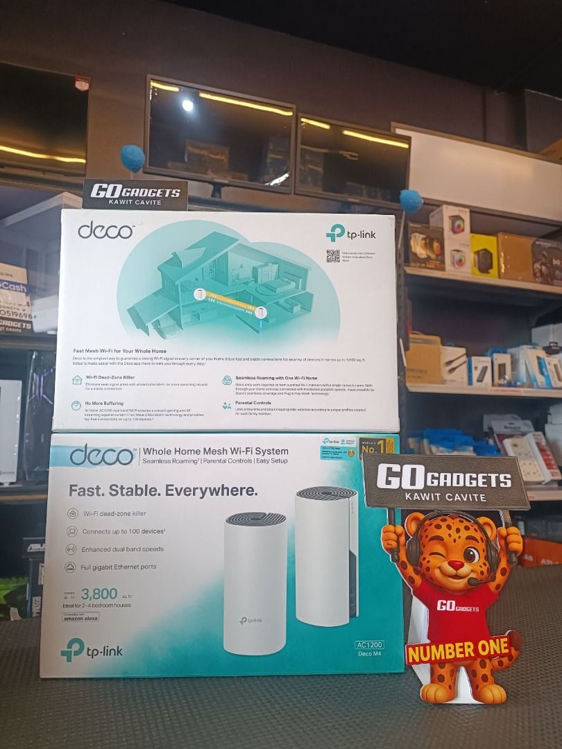 TP-Link Deco M4 AC1200 Whole Home Mesh WiFi System 2PACK (Category: Networking) located in Caloocan City. Submitted by kentsalvador31 (Listing ID 1454825683, Image 1). Description: Fast, stable, and seamless whole-home coverage! ⚡️ Enjoy AC1200 dual-band speeds up to 1167 Mbps with full Gigabit Ethernet ports, seamless roaming, and support for up to 100 devices across up to 3,800 sq. ft. TP-Link Deco M4 AC1200 Whole Home Mesh WiFi System 2PACK 4,