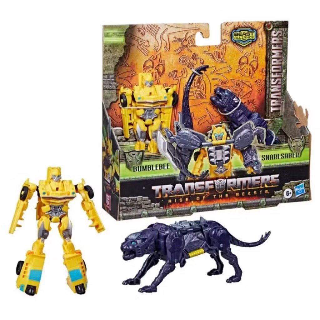 Transformers Bumblebee Set (Category: Action & Battle Toys) located in Kuala Lumpur. Submitted by roseblossom94 (Listing ID 1454919920, Image 2). Description: Transformers Rise of the Beasts Bumblebee & Snarlsaber set. Includes Bumblebee (robot/car) and Snarlsaber (panther). Figures combine for Beast Alliance play. Perfect for movie fans!.