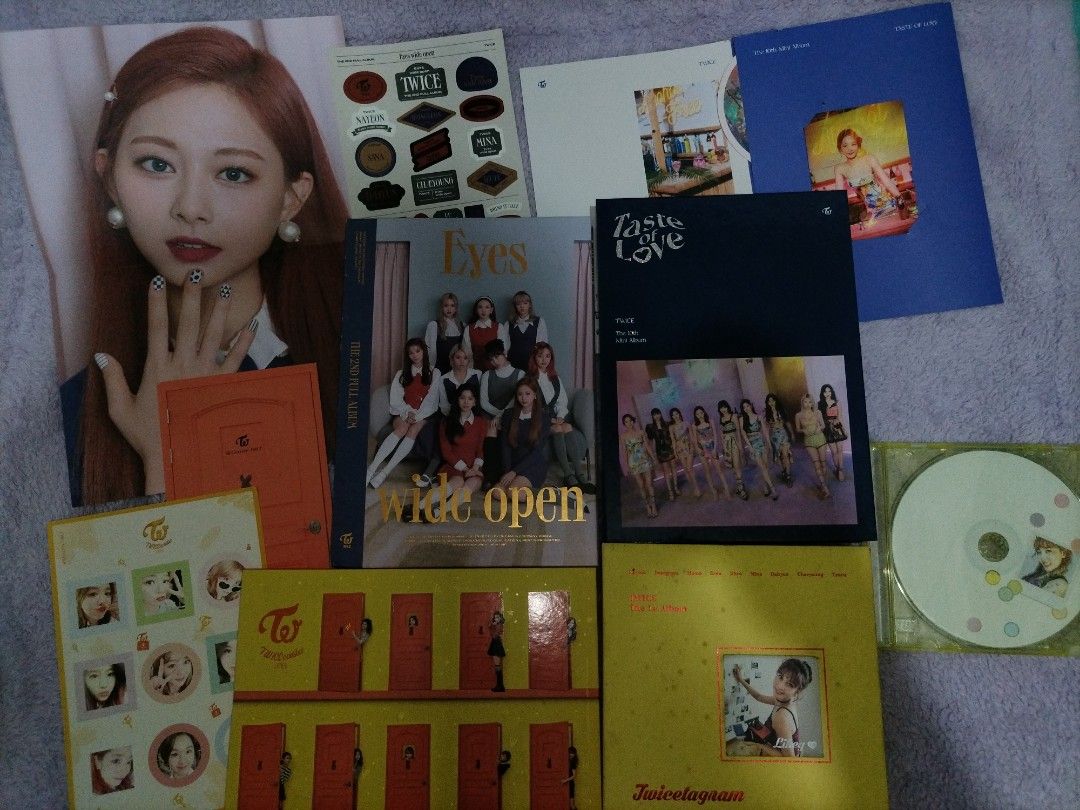 TWICE Unsealed Albums Bundle (Category: CDs & DVDs) located in Manila. Submitted by jasalexiz (Listing ID 1454805034, Image 1). Description: - TWICE Album Collection - Includes: 'Eyes Wide Open' Album - Includes: 'Taste of Love' Album - Includes: 'Twicetagram' Album - Comes with various TWICE Album inclusions - Includes TWICE Stickers - All items shown in the photos are included - Perfect for any ONCE fan!.
