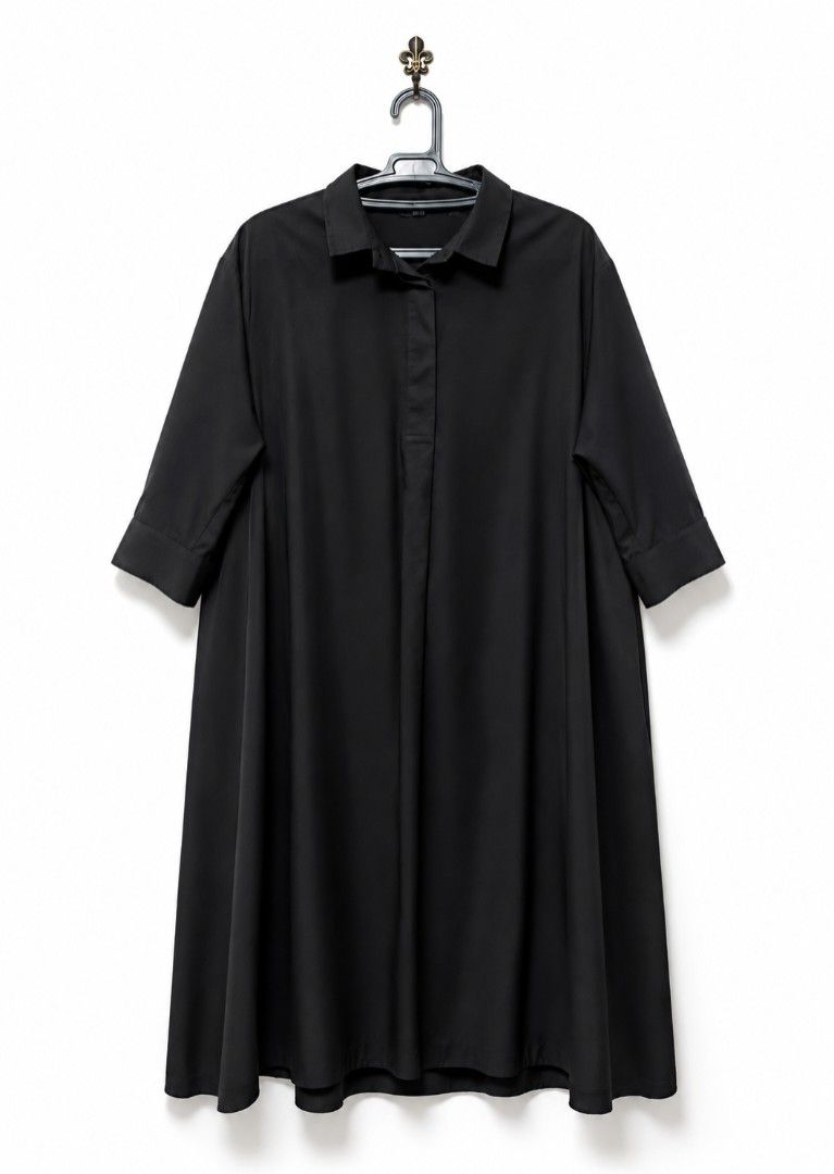 Uniqlo Extra Fine A-line Dress (Category: Dresses) located in Cebu City. Submitted by cebuanamomshies (Listing ID 1454816418, Image 3). Description: M-L Solid Black Standard Collar half sleeves With side pockets high-low hemline A-line cut loose fit.