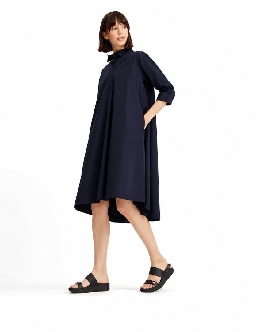 Uniqlo Extra Fine A-line Dress (Category: Dresses) located in Cebu City. Submitted by cebuanamomshies (Listing ID 1454816418, Image 2). Description: M-L Solid Black Standard Collar half sleeves With side pockets high-low hemline A-line cut loose fit.