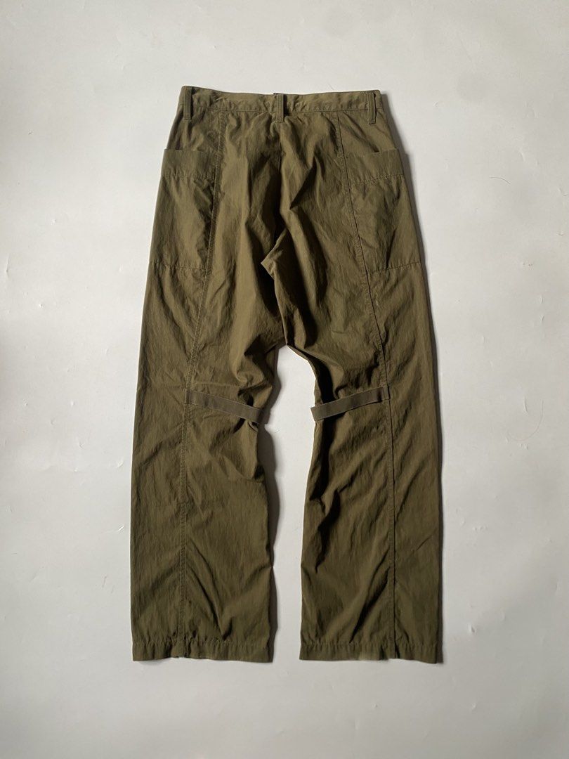Vintage GAP Bondage Military Style Monkey Pants (Category: Trousers) located in Baguio. Submitted by archival.store (Listing ID 1454937336, Image 3). Description: AW04 Helmut Lang Bondage Cargo(joke only) Size tagged:27-29 Issue:none Waist:32(adjustable) Full Length:41 Thighs:14 Opening Hem:9.5 .