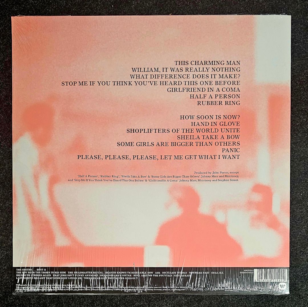 [Vinyl LP] The Smiths – Best... I (Category: Vinyls) located in Cainta. Submitted by bunnygod (Listing ID 1454790838, Image 2). Description: EU pressed, 2026, Reissue WEA – 5026854705422 📀 📂 New/sealed 🎶 New Wave A1 This Charming Man 2:41 A2 William, It Was Really Nothing 2:10 A3 What Difference Does It Make? 3:50 A4 Stop Me If You Think You've Heard This One Before 3:33 A5 Girlfriend In A Coma 2:02 A6 Half A Person 3:35 A7 Rubber Ring 3:46 B1