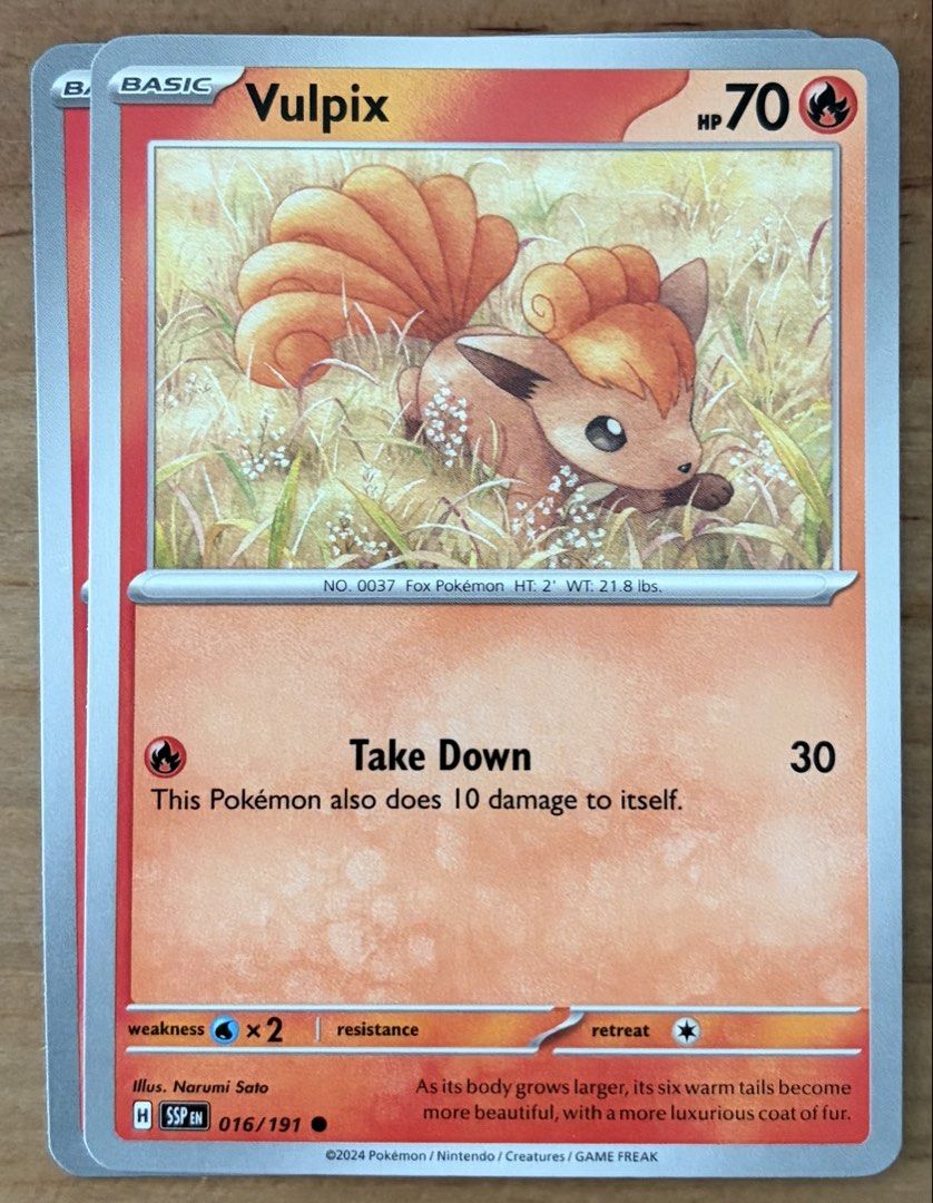 Vulpix | Pokemon Cards ~ Surging Sparks {EN} (Category: Raw Singles) located in Makati City. Submitted by cardlab (Listing ID 1454197532, Image 1). Description: Items are 💯 authentic/original/legit. About The Card: •Language: EN • Number: 016/191 • Common • Normal FOR: • Cards ₱99 and below with Card Sleeves • Cards ₱100 and up with Card Sleeves and Used Toploader • ₱10 for Bnew Tops Packaging (If Shipping): ✔️ Plastic cover ✔️ Cardboard ✔️ Bubb
