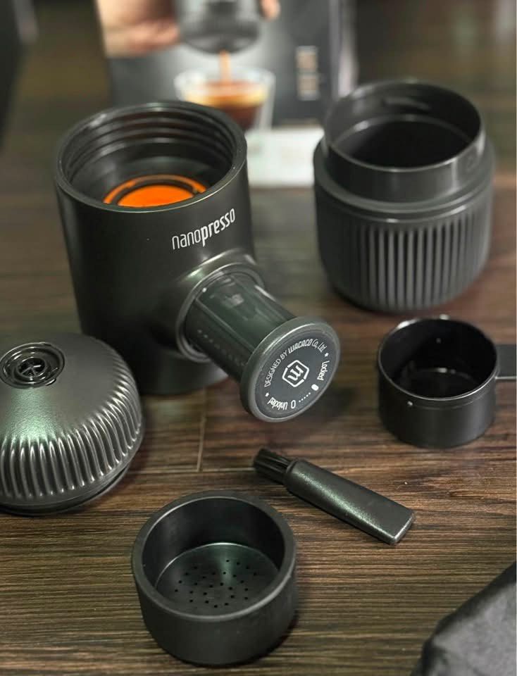 Wacaco Nanopresso Portable Espresso Maker (Category: Coffee Machines & Makers) located in Mandaluyong City. Submitted by fierceshark.44ce3c (Listing ID 1454803178, Image 2). Description: - Wacaco Nanopresso: Your portable espresso solution. - Compact and incredibly easy to use. - Ideal for travel, camping, or even home brewing. - Brew delicious, authentic espresso wherever you are. - Includes all accessories visible in the photos..