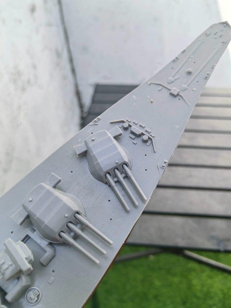 Yamato Type Battleship Model Kit Assembled Model (Category: Gundam & Model Kits) located in Cebu City. Submitted by dudes_villanueva (Listing ID 1454794672, Image 3). Description: Yamato Type Battleship Model Kit Assembled Model 2 No Markings. No Box Source : Japan Auction House 📌 Sold as is 📌 Some fine details are missingnbut can be DIYed or Painted as Battle Damaged maliliit lang na details kulang mostly sa turrets. L17.25xW2.50xH2.75 in.