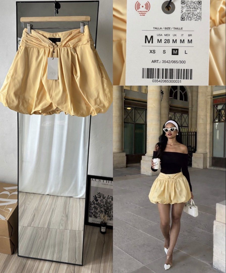 ZARA Yellow Balloon Skirt (Category: Skirts) located in Manila. Submitted by ccollection_ (Listing ID 1454918477, Image 1). Description: Available size on Tag: Xsmall Small Medium❌SOLD❌.