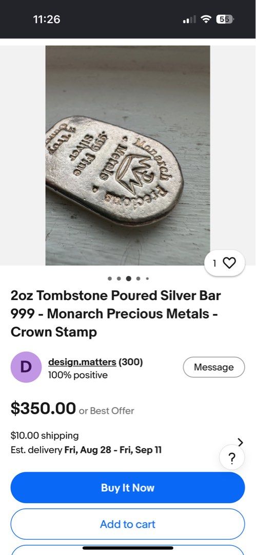 .999 Fine Silver Tombstone bar (Category: Currency) located in Paranaque City. Submitted by jorgeramos878 (Listing ID 1454975722, Image 1). Description: Monarch Precious Metal .999 fine silver 2 oz .