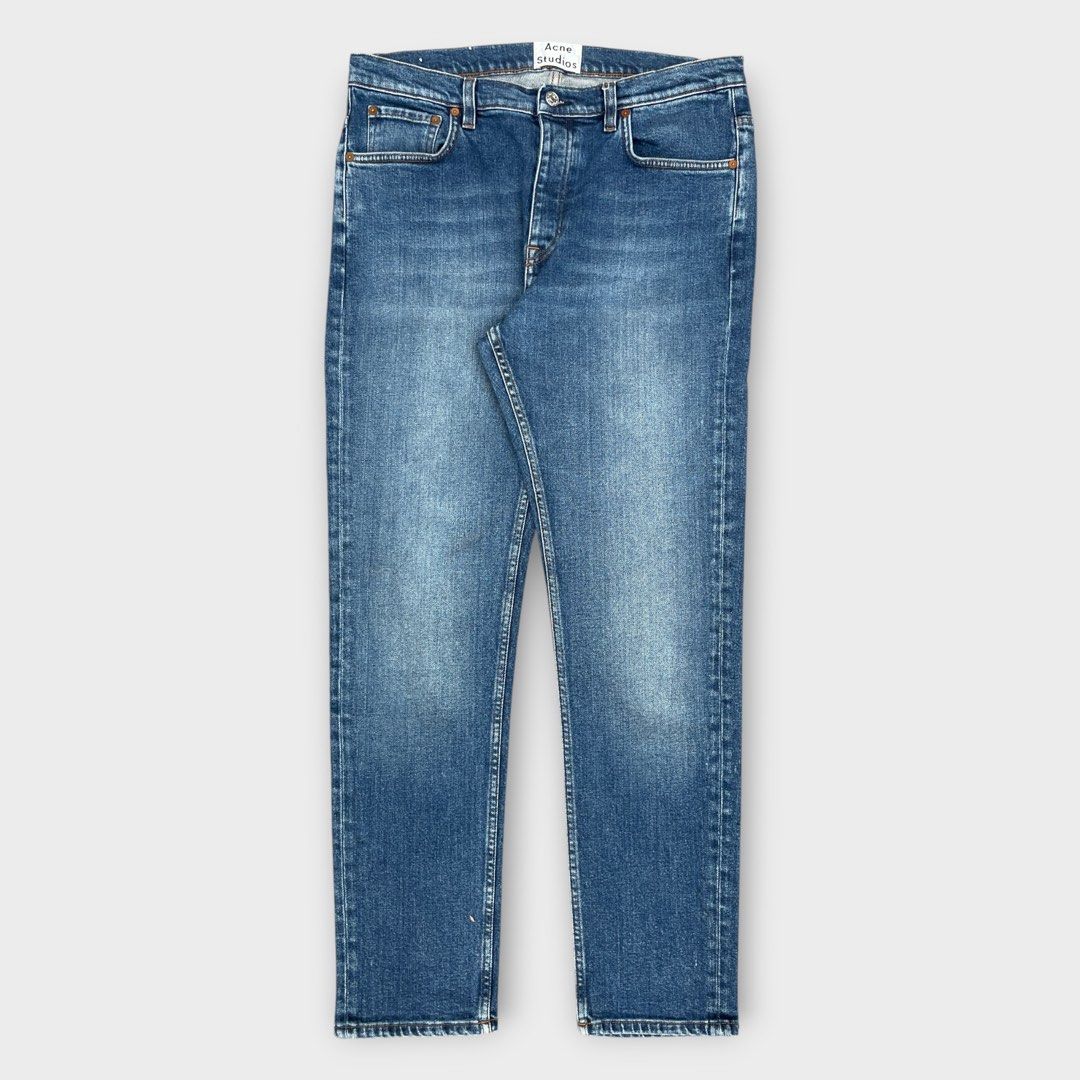 Acne Studios - Vintage Town Straight Jeans (Category: Jeans) located in Los Banos. Submitted by declutterking (Listing ID 1455115579, Image 1). Description: Size 34 on tag • button-fly enclosure Dimensions: 16.5" waist 11" front rise 40" length 6.75" leg opening Good as new condition Authentic.