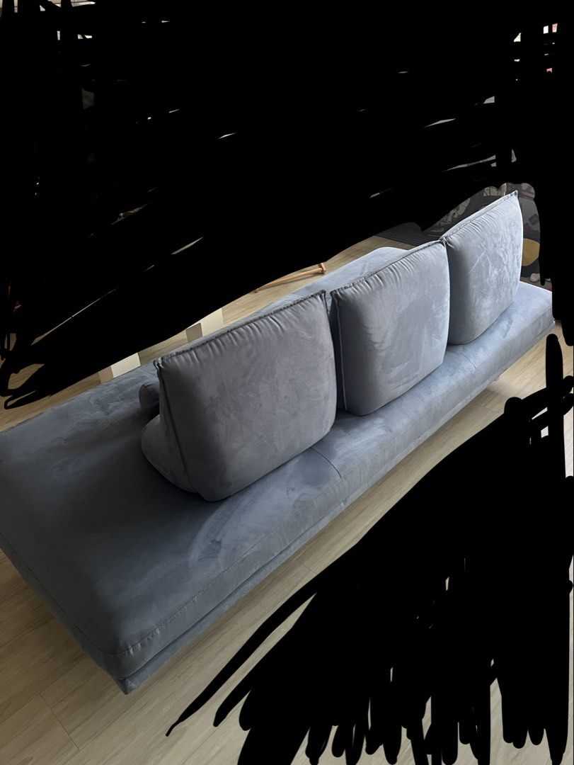 Adjustable Sofa (Category: Sofas) located in Singapore. Submitted by joonathann (Listing ID 1454965497, Image 2). Description: - Modern blue fabric sofa - bought 2024, very new no damages - Comfortable seating for multiple people - Includes 3 back cushions and 3 bolster pillow - Sleek, minimalist metal legs - Low profile design - Perfect for living rooms or lounges - price is negotiable but please dont lowball - please arrange own delivery frm cc