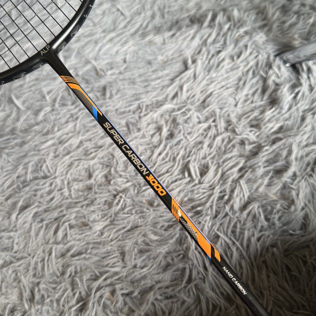 ALPSPORT Super Carbon 3000 Badminton Racket (Category: Racket and Ball Sports) located in Manila. Submitted by kaesi3393 (Listing ID 1455022045, Image 2). Description: - ALPSPORT Super Carbon 3000 badminton racket - Super light at only 52g - Can handle high string tension up to 35 lbs - Made with Nano Carbon construction - Ideal for training or casual play - Lightweight 4U - Super Carbon / Nano Carbon - Original stock strings - Orange grip - Blac