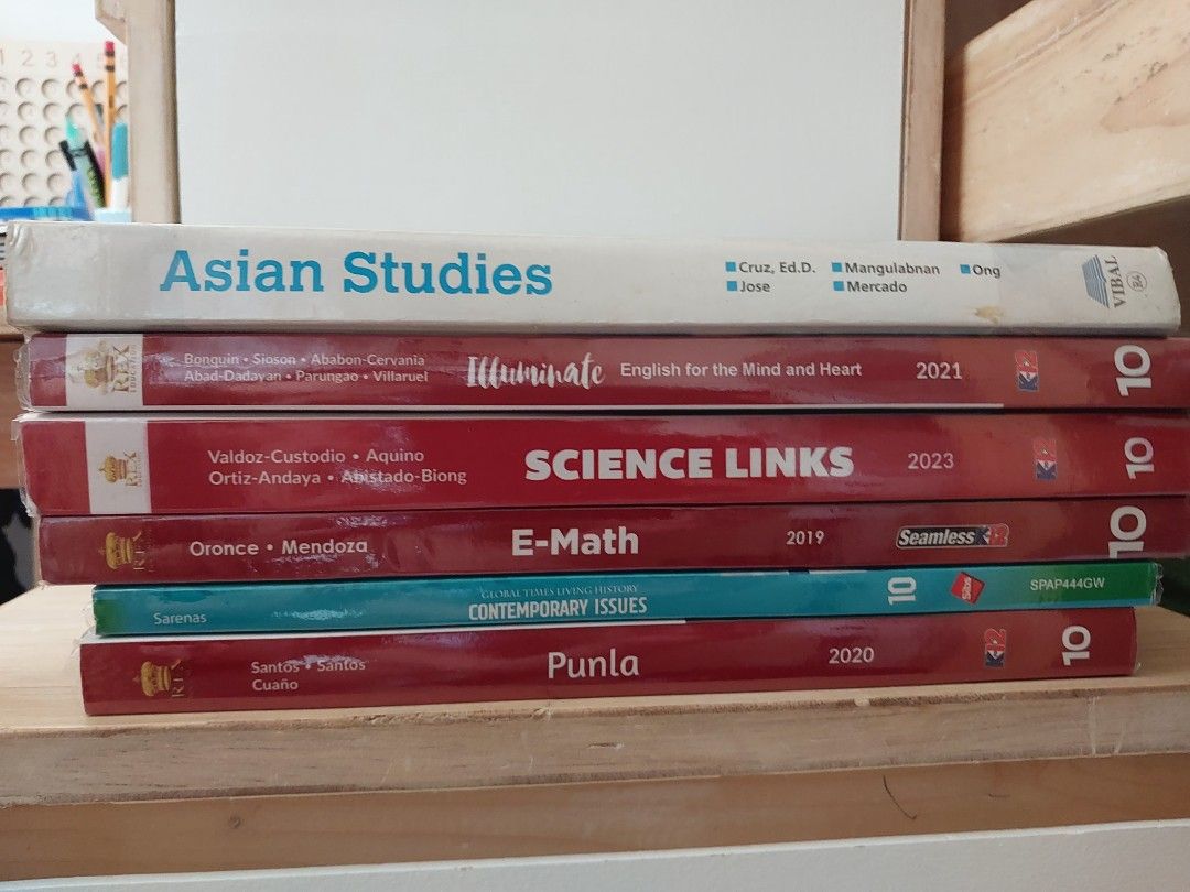 Asian Studies, Illuminate, Science Links, E-Math, Contemporary Issues, Punla Textbooks (Category: Textbooks) located in Pasig City. Submitted by hensaeleth46425 (Listing ID 1455096046, Image 1). Description: - Bundle of 5 textbooks for 1K - Includes: Asian Studies P150 , Illuminate English (2021)P200 , Science Links (2023)P200 , E-Math (2019), P200 Contemporary Issues P250, and Punla (2020)P200 - Ideal for students.