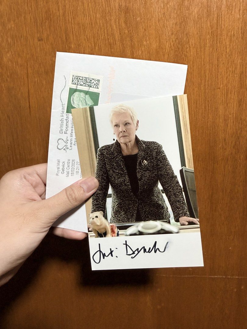 Authentic: Judi Dench Autograph (Category: Storybooks) located in Quezon City. Submitted by ravencollectibles (Listing ID 1455068292, Image 1). Description: Hand signed by Dame Judi Dench. Got this through the mail, comes with the envelope from her UK address. MOP: Bank transfer or GCash MOD: Grab/LalaMove/LBC .