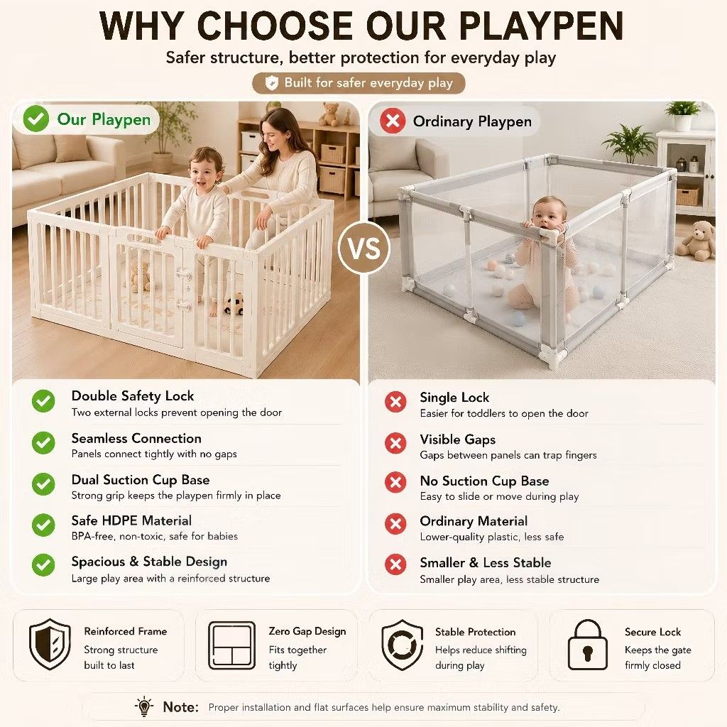Baby Playpen with Mat (Category: Infant Playtime) located in Manila. Submitted by eacords (Listing ID 1455106046, Image 2). Description: Original price: ₱2,447 Negotiable if fast deal Size: 110x120cm Good as new. July lang nareceive and halos 1 week lang nagamit ni baby. .