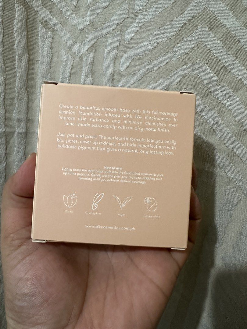 Blk Airy Matte Cushion Foundation (Category: Makeup) located in San Pablo. Submitted by reeys_neen (Listing ID 1454980018, Image 2). Description: BLK cosmetics Airy Matte Cushion Foundation SPF15 With 5% niacinamide ESPRESSO shade Rfs: wrong shade SRP: 749 For 550 only.