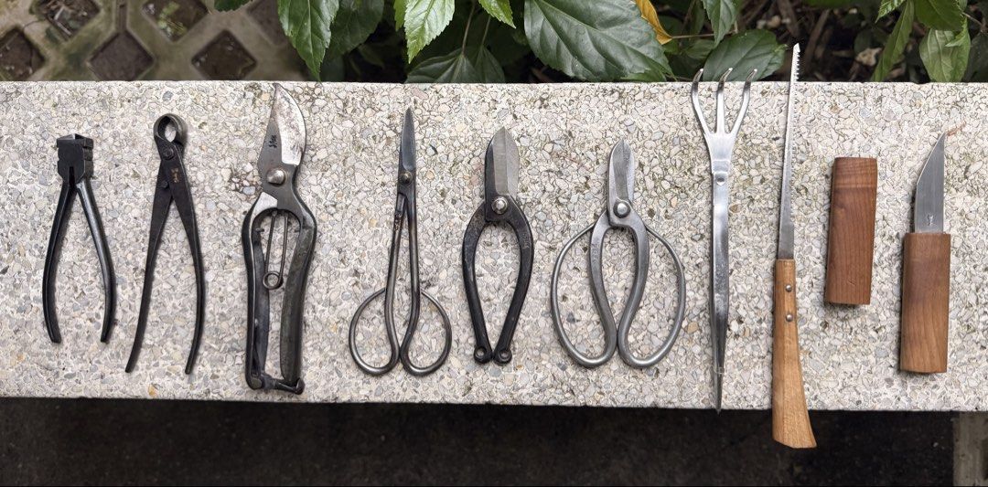 Bonsai Tools set Japan (Category: Gardening Tools & Ornaments) located in Calamba. Submitted by transitory (Listing ID 1454997849, Image 1). Description: Permission to post admins if allowed For Sale 9 pieces Bonsai tools set (Japan Made) includes Wire cutter, Knob cutter, Pruning shears, Long handle, Ikebana and Butterfly scissors, Trademark Brand Root rake with tweezer end, Kiridashi and pruning wood saw Most have Kanji (japanese markings) View