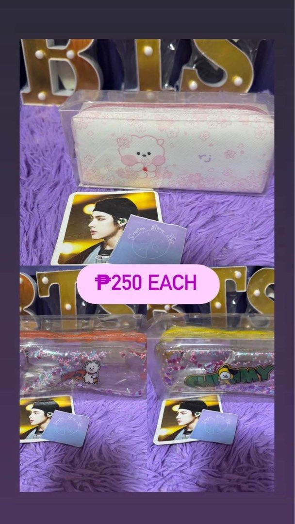 Bt21 pouch sale! (Category: Purses & Pouches) located in Pasig City. Submitted by queenv18 (Listing ID 1455139962, Image 1). Description: ₱250 each Onhand items in PH ready to ship merch are directly shipped from korea / taiwan / japan / us 101% legit Brandnew Plus sf.