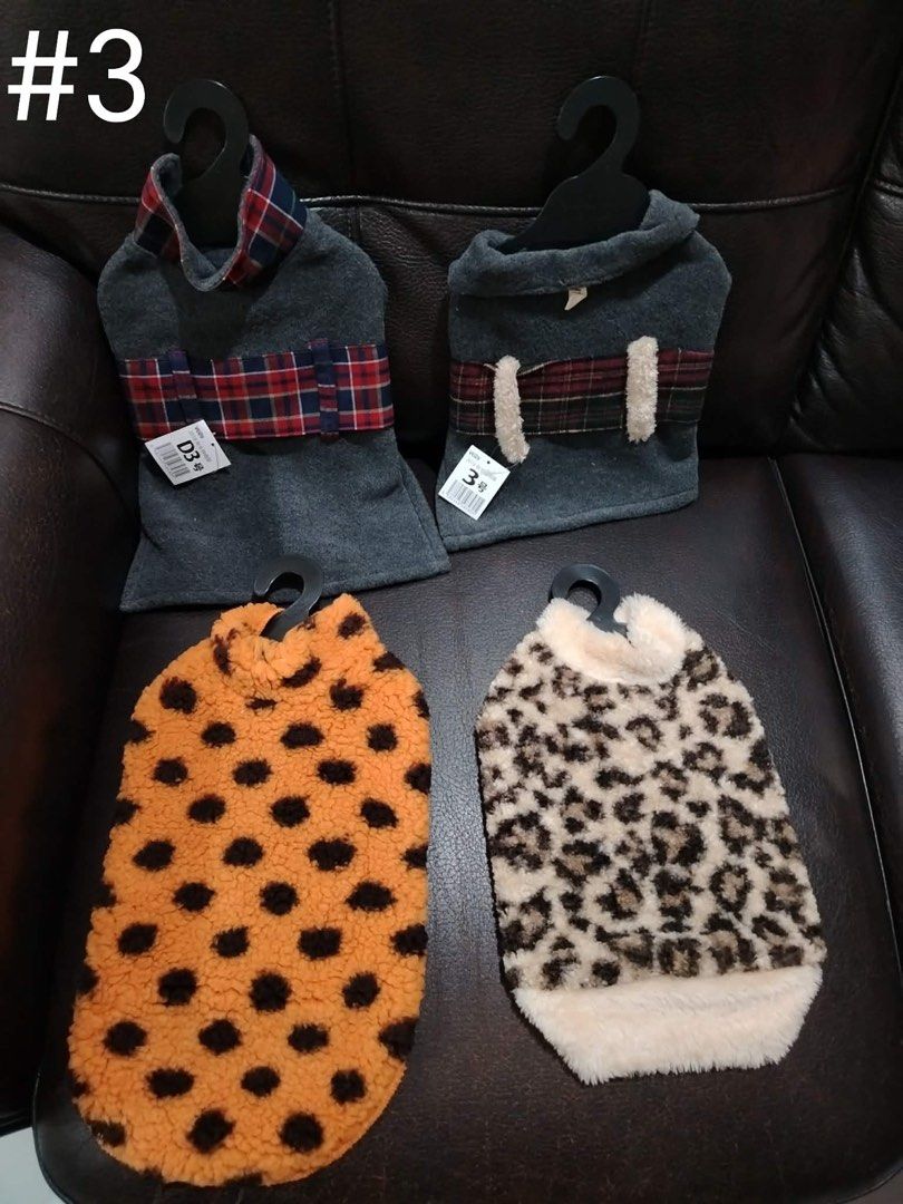 Dog Clothes - Various Styles & Sizes (Category: Homes & Other Pet Accessories) located in Manila. Submitted by zyokofinds_jp (Listing ID 1455120770, Image 2). Description: #2 height: 21cm neck circumference: 20-25cm waist: 29-38 around 2-3kg price: 200 each #3 height: 23cm neck circumference: 23-27cm waist: 38-43cm around 3-4kg price: 250 each #4 height: 35cm neck circumference: 28-33cm waist: 43-49cm price: 300 each #5 height: 34cm.