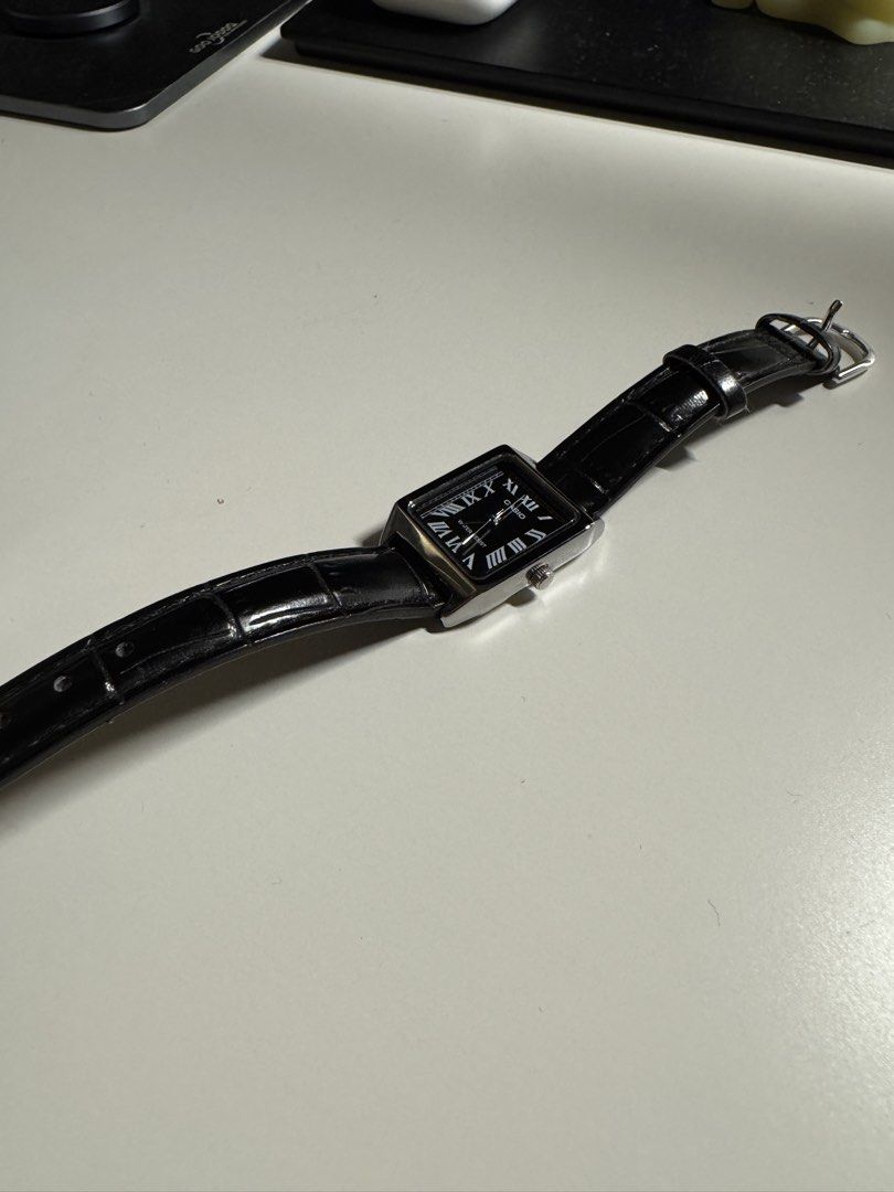 Casio Rectangular Watch Black Leather Strap Roman Numerals (Category: Women's Watches) located in Manila. Submitted by cm.declutters (Listing ID 1455085314, Image 2). Description: only issue: u have to change the battery no box.