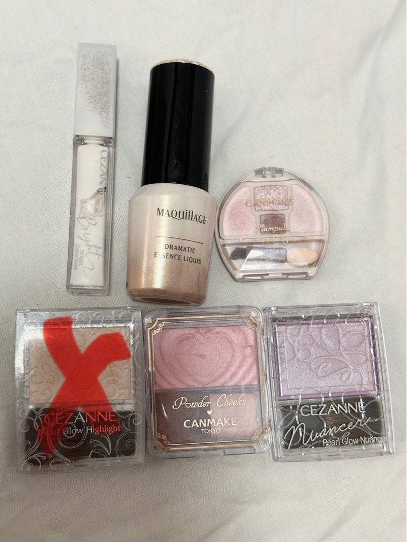 CEZANNE, CANMAKE, MAQuillAGE Makeup (Category: Makeup) located in Quezon City. Submitted by declutterwm3 (Listing ID 1450638552, Image 1). Description: Japanese makeup decluttering CEZANNE Pearl Glow Highlighter -150 php ❌sold CEZANNE shade N2 -180php CANMAKE Powder Cheeks with highlighter (P02) -120 php CANMAKE Color Mix Eyes (02)-250 php MAQuillAGE Dramatic Essence Liquid spf 50 -350 php ALL AUTHENTIC BOUGHT IN JAPAN.