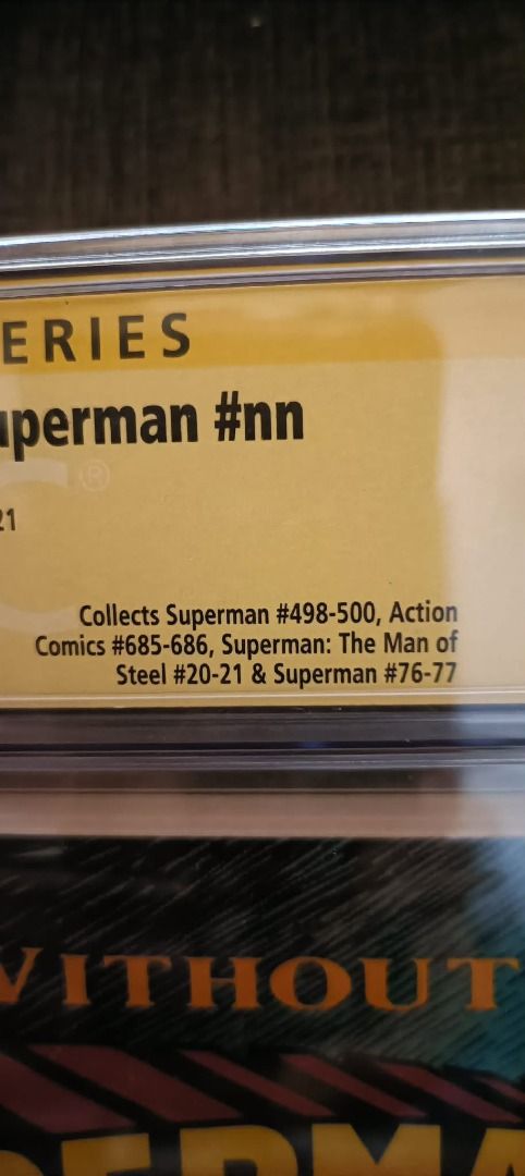 CGC Slab DC Comics World Without Superman NN (1993) (Category: Comics & Manga) located in Manila. Submitted by theyellowsun (Listing ID 1455054841, Image 2). Description: CGC **Slab** DC Comics World Without Superman NN 1993 tpb signed by: Louise Simonson She co-wrote the industry-shifting storylines, including "The Death of Superman," "Funeral for a Friend," and "Reign of the Supermen." Before transitioning heavily to DC in the early '90s, she w