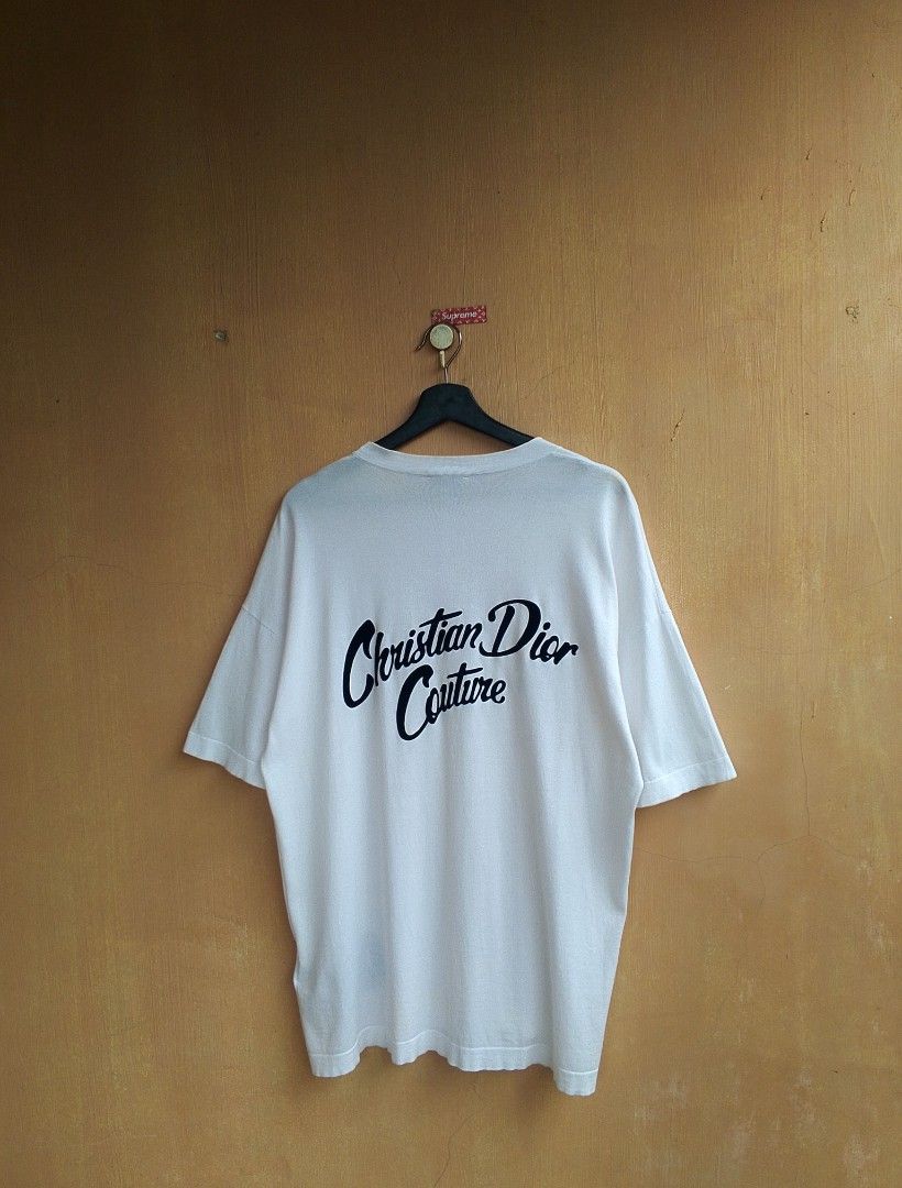 Christian Dior Couture Script T shirt (Category: Luxury Apparel) located in Lipa City. Submitted by MEECHYTWO2TWO (Listing ID 1455054890, Image 1). Description: • CHRISTIAN DIOR COUTURE SHIRT - Size: Large - Width: 22 / Length: 29.5 - Need Wash - Location: Lipa City, Batangas - Good condition - Color rate: 9.5/10 - Additional sf +75 - Mop: GCASH/NO COD - Payment first tomorrow will be shipped.