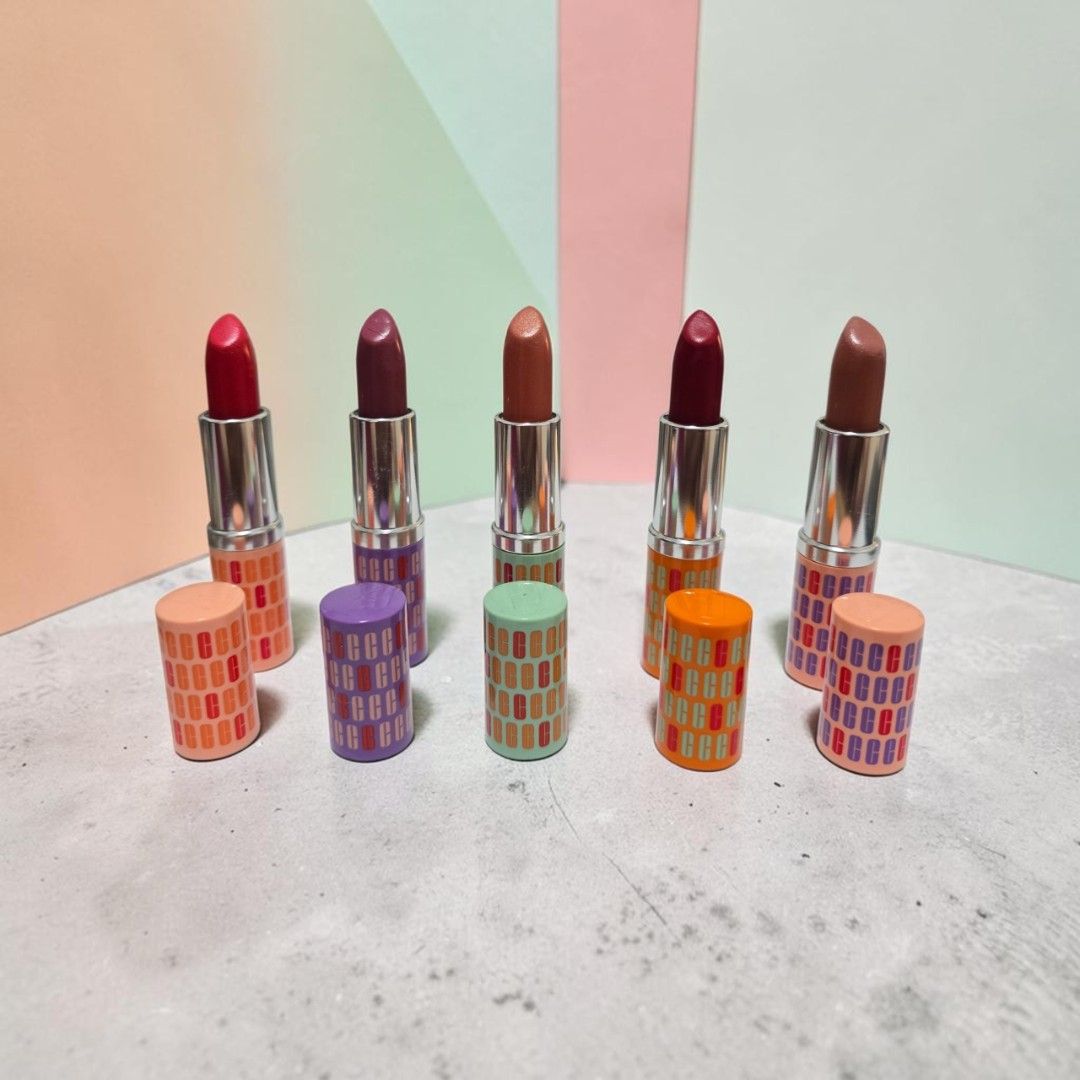 Clinique 5pc Kisses Lipstick Set (Category: Makeup) located in Taguig. Submitted by altainfante (Listing ID 1455093070, Image 1). Description: - Set of 5 Clinique Pop Matte Mini Lipsticks - Shades included: Nude Pop, Plum Pop, Poppy Pop, Cherry Pop, Papaya Pop - Perfect for travel or sampling different shades - Features fun and colorful packaging - Some shades may have been swatched once.