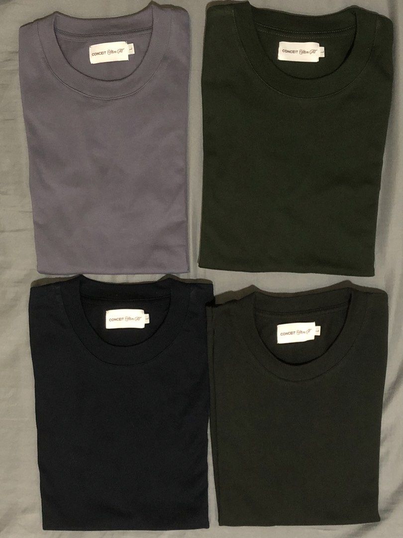 (bundle) CONCEIT Slim Fit Cropped Shirt Men (Category: Tshirts & Polo Shirts ) located in Cainta. Submitted by kyrohrndzz (Listing ID 1455071012, Image 1). Description: -All Worn Once -RFS: Prefer XL size -Colors: Navy Blue, Blue Granite, Black Oyster, Duffel Green -Men’s slim fit cropped Tee -Shorter body length compared to regular shirts -Round neckline -Short sleeves -Clean straight hem -Soft and stretchable fabric -Lightweight and easy to pai