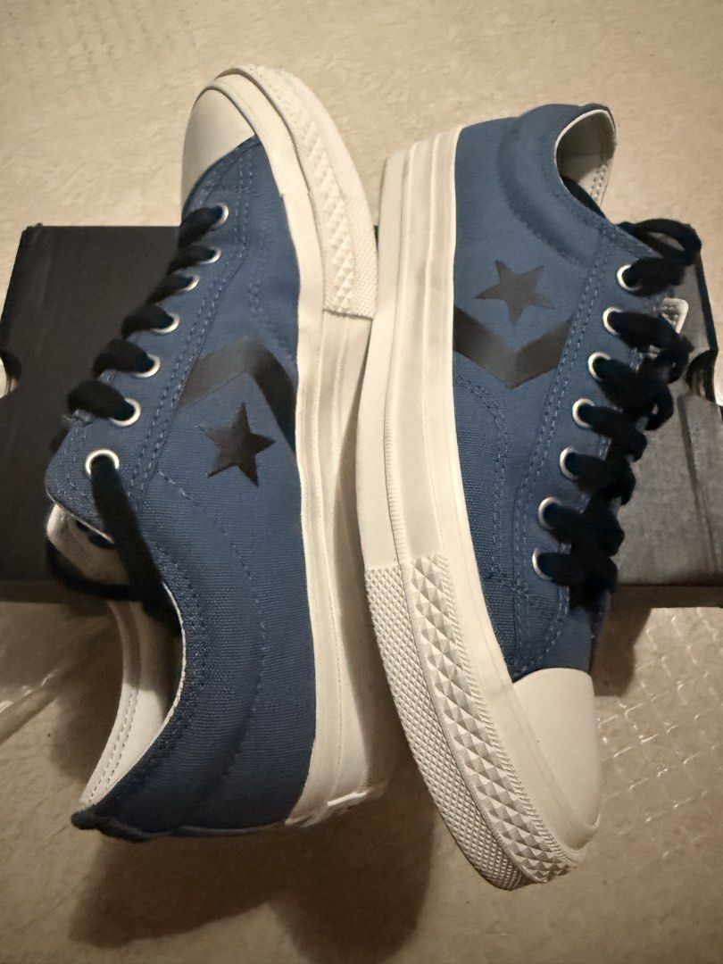 Converse Star Player 76 Low Top Blue Sneakers (Category: Sneakers) located in Quezon City. Submitted by nerual10 (Listing ID 1454951943, Image 3). Description: - Blue Converse Star Player 76 Sneakers - Size: Men's 7 / Women's 8.5 - Style: Classic low-top - Features: Iconic star chevron logo, black laces - Condition: Comes with original box - Ideal for: Casual wear and everyday outfits Used once lang po masikip po. Location: Anonas QC po Shipping 