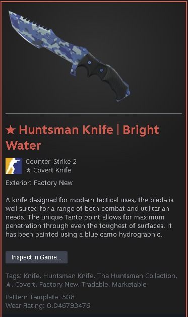 CS2 Skins (Category: In-Game Products) located in Singapore. Submitted by wenjunng (Listing ID 1454985421, Image 2). Description: Selling CS2 skins. Price is negotiable, DM me if you're interested! not into trading skins. You'll have to go first! Bowie knife bright water Huntsman Knife Bright water Ak47 Legion of anubis mp9 starlight Protector AWP Chome Cannon.