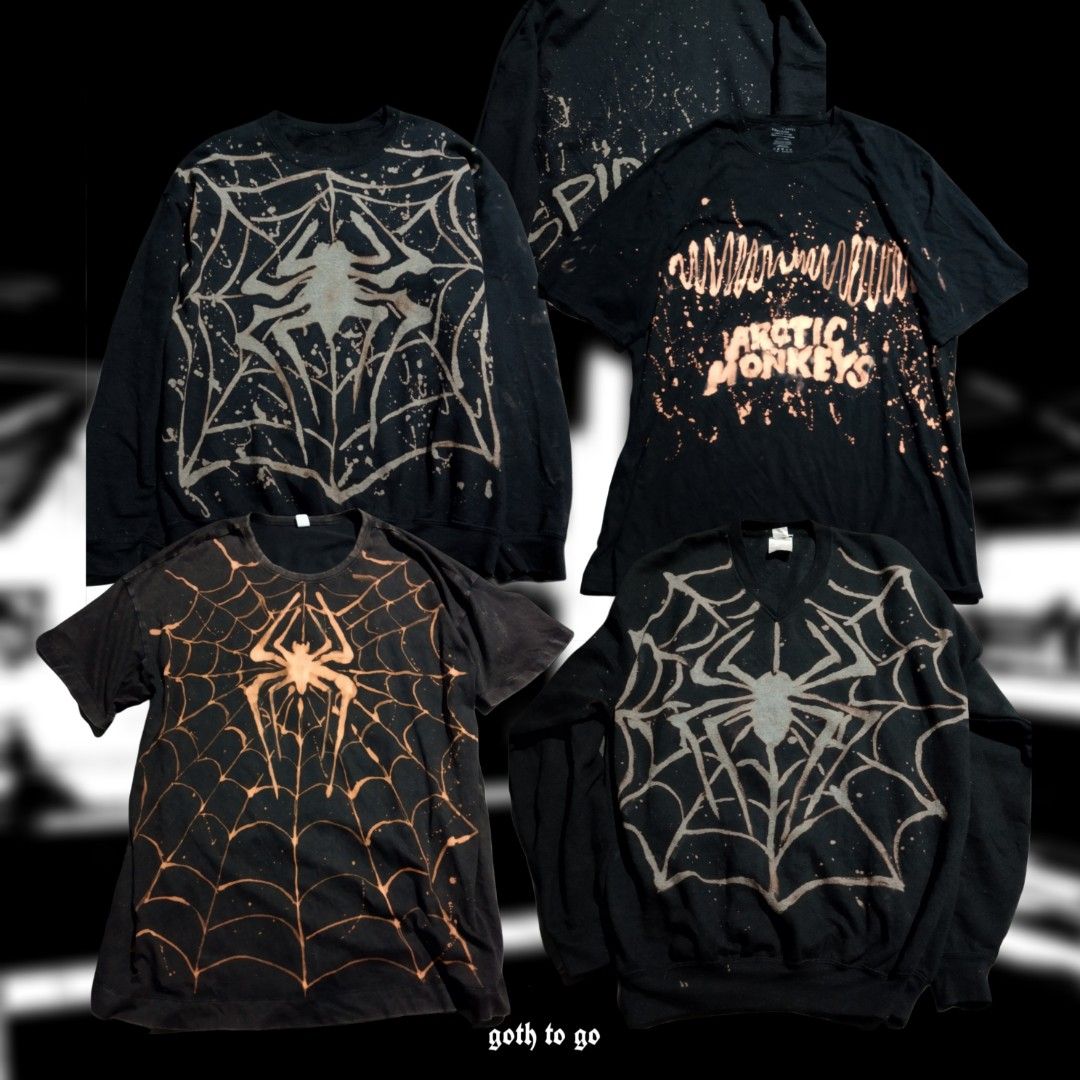 Custom Bleached Spiderman Spider Man T-shirts & Sweatshirt (Category: Tshirts & Polo Shirts ) located in Majayjay. Submitted by gothtogo.ph (Listing ID 1455054058, Image 1). Description: Available: (Yung lower right and left po ito, sold na ung 2 sa taas) (1) Spiderman inspired custom black tshirt Best fits: XL (best for oversized fit!) Length: 31in Width: 24in Price: ₱150 (2) Spiderman inspired custom black V-neck sweater Best fits: XL Length: 2