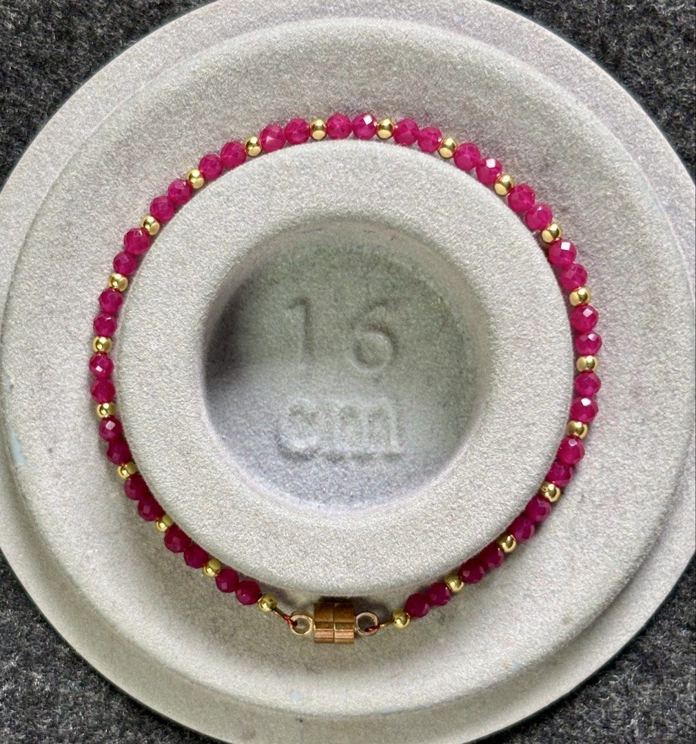 Dainty HQ Ruby Bracelet Magnetic Lock (Category: Bracelets) located in Pasig City. Submitted by talaversify (Listing ID 1455026193, Image 3). Description: Semi-precious stone: Ruby High Quality Stone size: 3mm Wrist size: 16cm 💠 Natural stone 💠.