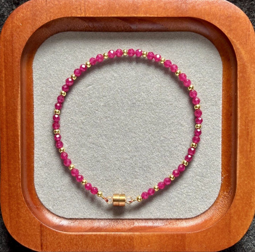 Dainty HQ Ruby Bracelet Magnetic Lock (Category: Bracelets) located in Pasig City. Submitted by talaversify (Listing ID 1455026193, Image 1). Description: Semi-precious stone: Ruby High Quality Stone size: 3mm Wrist size: 16cm 💠 Natural stone 💠.