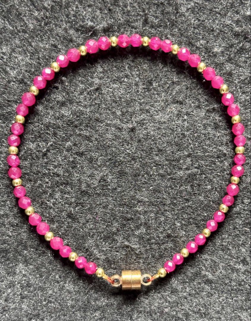 Dainty HQ Ruby Bracelet Magnetic Lock (Category: Bracelets) located in Pasig City. Submitted by talaversify (Listing ID 1455026193, Image 2). Description: Semi-precious stone: Ruby High Quality Stone size: 3mm Wrist size: 16cm 💠 Natural stone 💠.