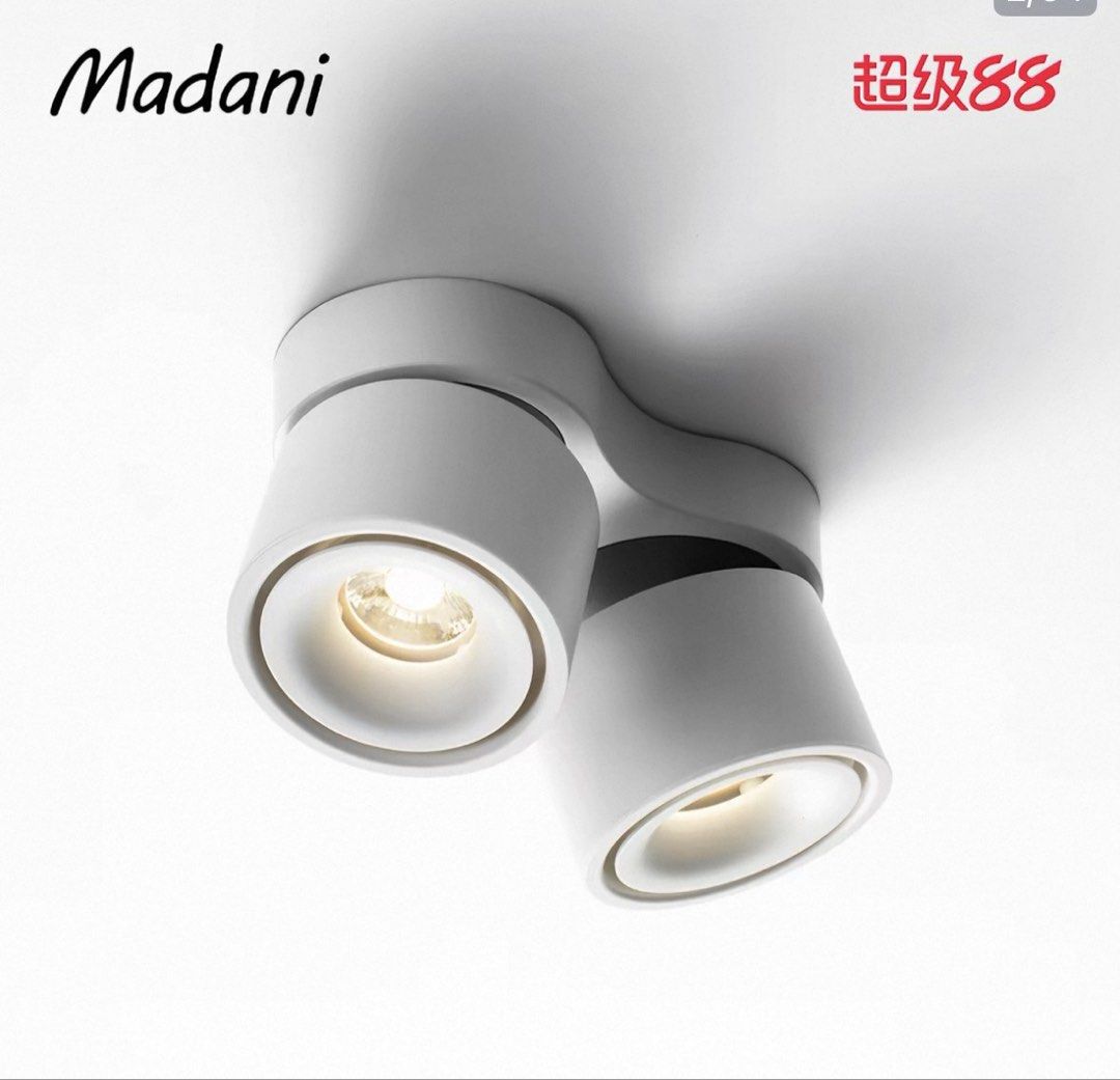 Double Adjustable Ceiling Light (Category: Lighting) located in Singapore. Submitted by paperpals (Listing ID 1454954032, Image 1). Description: Surface mounted White aluminium casing 14W 4000K adjustable and tiltable design offers flexibility to direct light as desired. Accidentally purchased the wrong model hence selling refer to image for item dimensions.