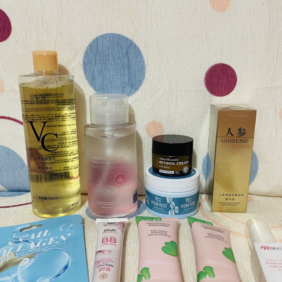 Face Care Bundle Set (Category: Face Care) located in Manila. Submitted by jinariii (Listing ID 1455117634, Image 2). Description: ▫️Selling as a set only ▫️Bundle includes the following: ✅KNIYEA VC Moisturizing Toner ✅Thermal Spring Cleansing Water ✅Vibrant Glamour Retinol Cream ✅Water Sleeping Mask ✅Ginseng Gold Anti-Wrinkle ✅Snail Collagen Facial Mask ✅Be Organic BB Cream ✅Niacinamide Whitening Cream 2pcs ✅RyxSkin Power Starter Vitamin Gel ✅Ja
