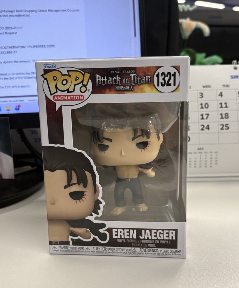Funko Pop Attack on Titan Eren Jaeger 1321 (Category: Figurines & Statues) located in Caloocan City. Submitted by coc0melon_ (Listing ID 1454959899, Image 3). Description: - Funko Pop Figure: Eren Jaeger - Series: Attack on Titan Final Season - Model Number: 1321 - Ideal for: Attack on Titan collectors and fans Location: South caloocan and Quezon city Shipping: Jnt or lalamove.
