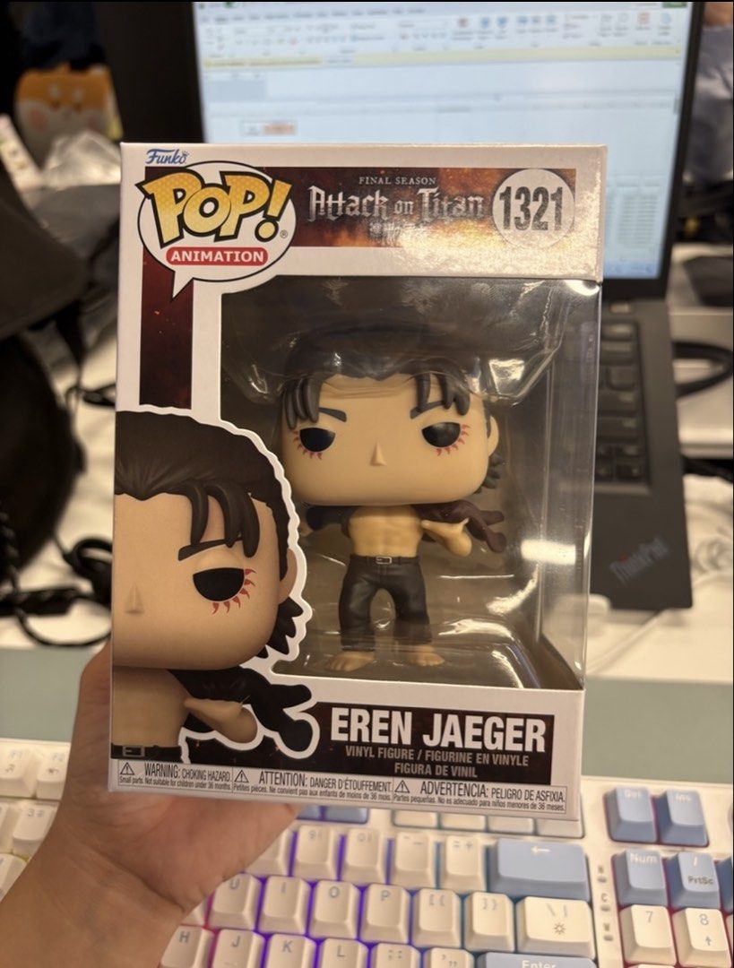 Funko Pop Attack on Titan Eren Jaeger 1321 (Category: Figurines & Statues) located in Caloocan City. Submitted by coc0melon_ (Listing ID 1454959899, Image 1). Description: - Funko Pop Figure: Eren Jaeger - Series: Attack on Titan Final Season - Model Number: 1321 - Ideal for: Attack on Titan collectors and fans Location: South caloocan and Quezon city Shipping: Jnt or lalamove.