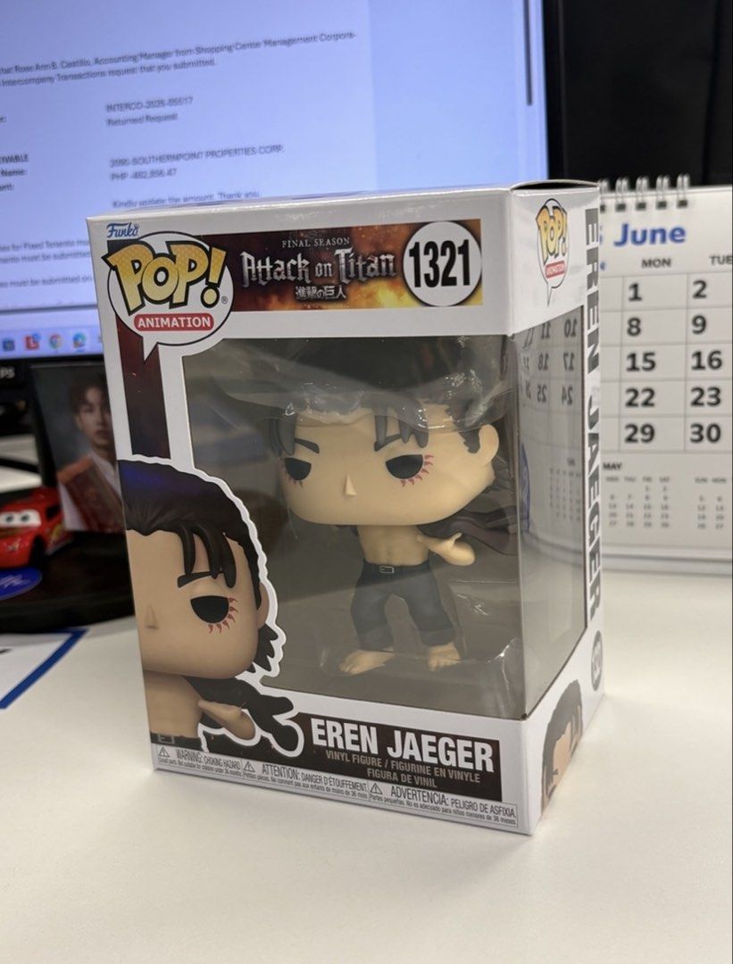 Funko Pop Attack on Titan Eren Jaeger 1321 (Category: Figurines & Statues) located in Caloocan City. Submitted by coc0melon_ (Listing ID 1454959899, Image 2). Description: - Funko Pop Figure: Eren Jaeger - Series: Attack on Titan Final Season - Model Number: 1321 - Ideal for: Attack on Titan collectors and fans Location: South caloocan and Quezon city Shipping: Jnt or lalamove.