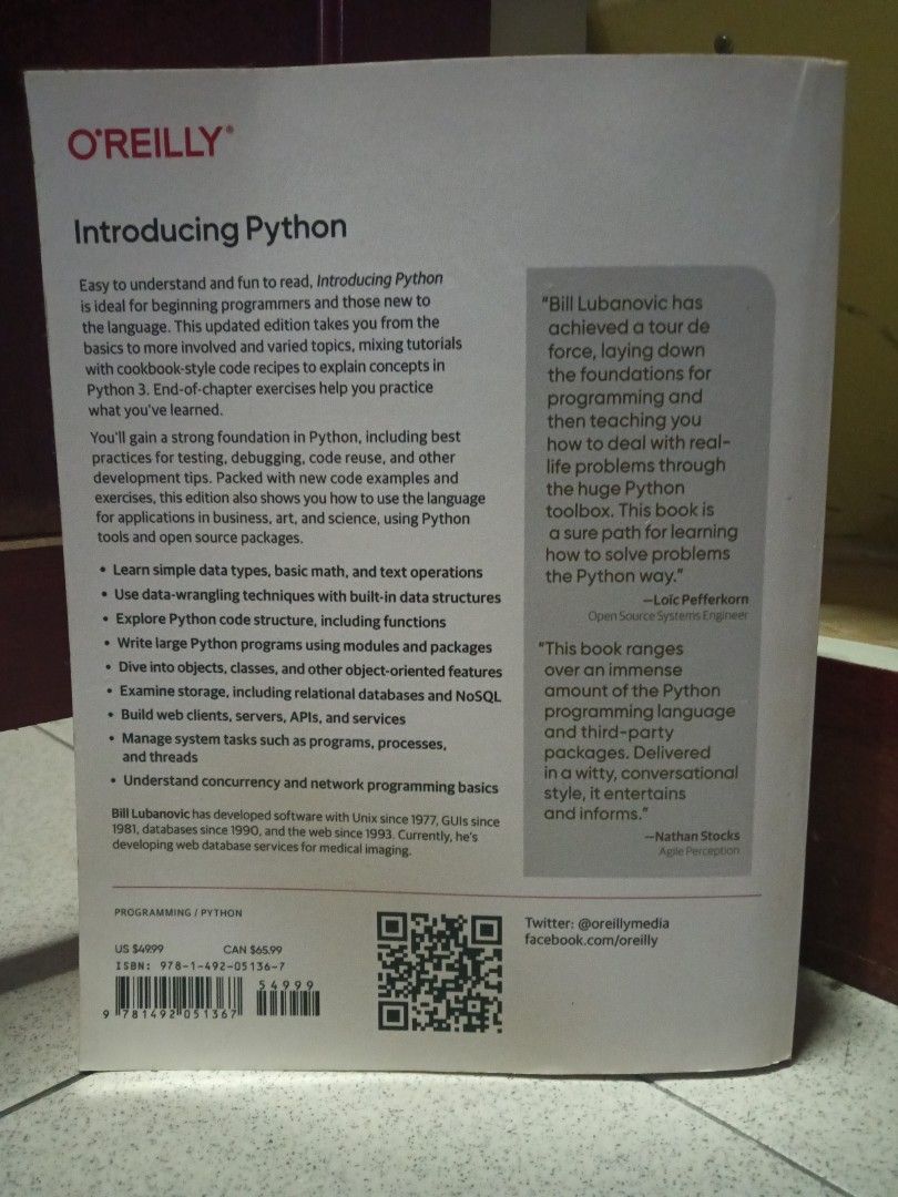 Introducing Python (Category: Textbooks) located in Johor Bahru. Submitted by jey96731 (Listing ID 1455068279, Image 2). Description: .