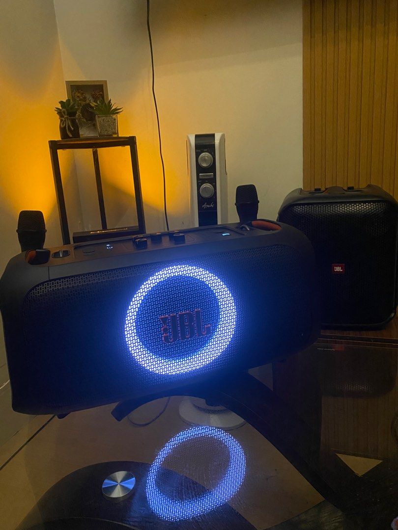 JBL Portable Speaker with 2 Microphones and Lights (Category: Soundbars, Speakers & Amplifiers) located in Manila. Submitted by micahozawa58156 (Listing ID 1455081527, Image 1). Description: Jbl party on the go pm for more info pass sa barat.