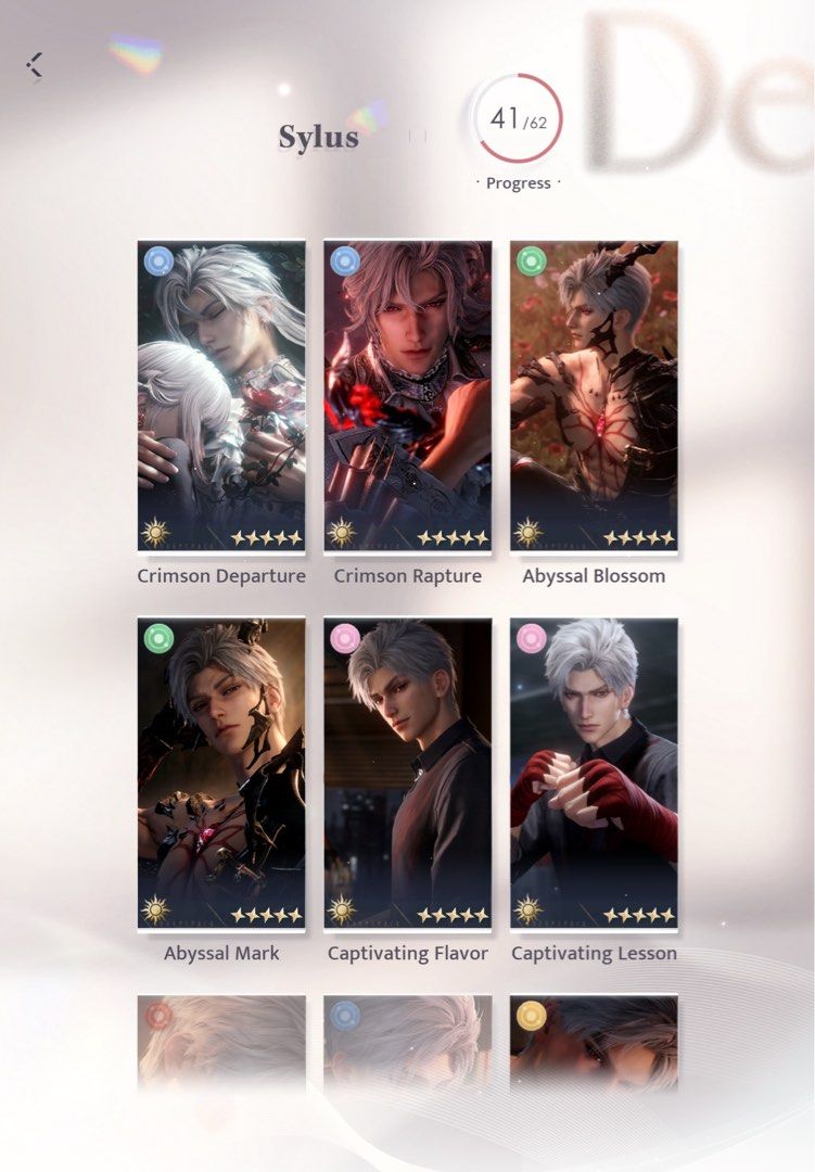Love and Deep Space LADS Account (Caleb & Sylus Centric) (Category: Others) located in Quezon City. Submitted by yuilee_ (Listing ID 1455112770, Image 3). Description: PLEASE READ 🪷 Mostly Caleb centric, complete with all 3 myths (all awakened and leveled, R1 Netherlord and R3 Colonel) and most of his latest limited 5s cards, Affinity Lvl. 120 🪷 Secondary Sylus main, complete with all 3 myths with some of his latest limited 5s cards, Affinity L