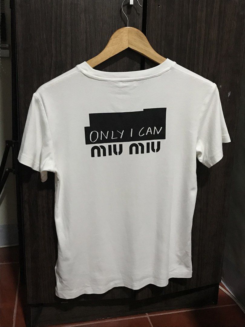 Miu Miu White Copy Me Shirt (Category: Tshirts & Polo Shirts ) located in Bulacan. Submitted by dailybumps (Listing ID 1455051370, Image 1). Description: 19x24 Authentic No issue Soft cotton.