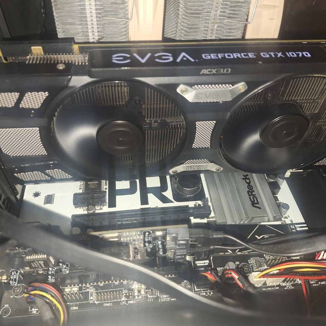 Mobo, CPU, GPU, RAM (Category: Computer Parts) located in Singapore. Submitted by muditk (Listing ID 1455119896, Image 3). Description: - Mobo: Asrock Z270 Pro4 - CPU: Intel i5 7600K - GPU: EVGA GTX 1070 8GB - RAM: 16GB DDR4 Crucial also available as individual parts.
