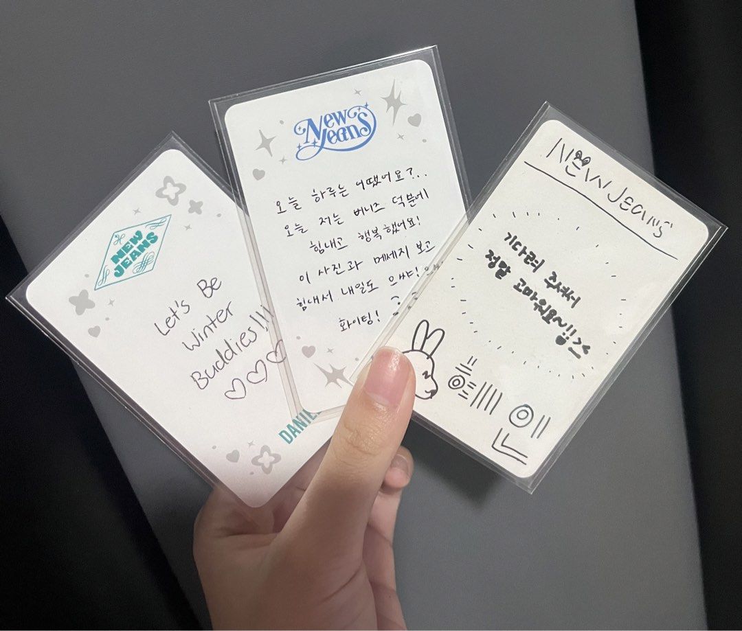 NewJeans Official Photocards (Category: K-Wave Merchandise) located in Manila. Submitted by thepostofficegirl_ (Listing ID 1455133641, Image 2). Description: READ BEFORE BUYING 🫶🏻 119 (EACH) 300 (BUNDLE) - Authentic NewJeans Official Photocards -Hyein -danielle Feel free to message me if you’d like more photos or have any questions! .