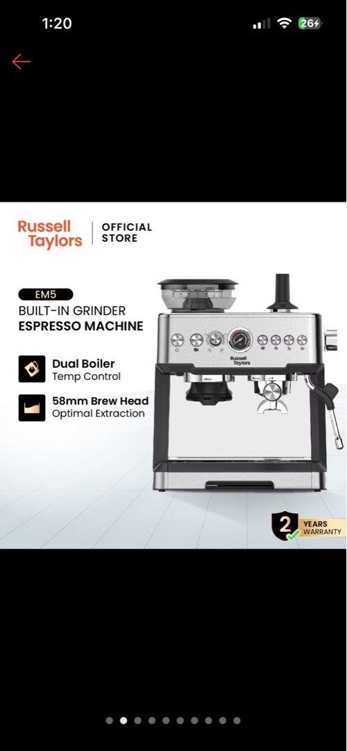 OFFEE MACHINE RM1000 (Category: Coffee & Tea Tableware) located in Pontian. Submitted by snhzirh (Listing ID 1455028898, Image 2). Description: leggo sebab tak sempat nak brew dekat rumah too busy ✅baru ✅beli October ✅last used February .