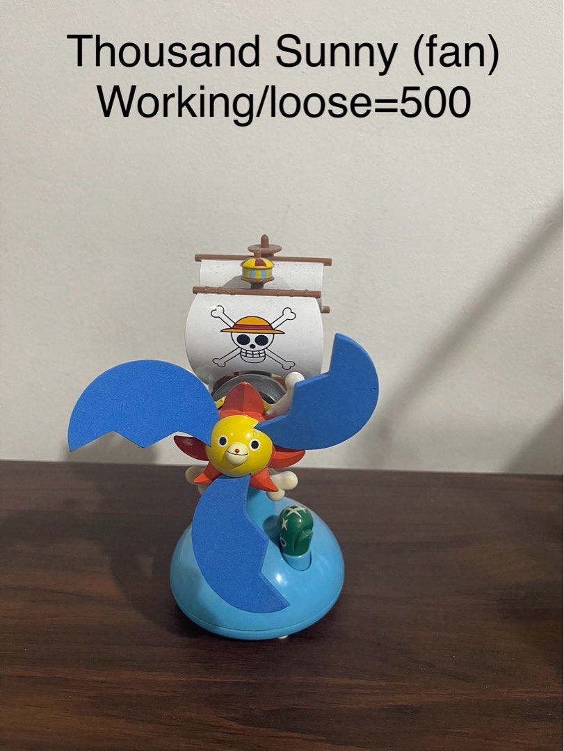One Piece Thousand Sunny Fan - Working (Category: Vintage Collectibles) located in Manila. Submitted by sugarweregoingdown (Listing ID 1455084485, Image 1). Description: - Thousand Sunny fan from One Piece - Working condition - Loose item (no original packaging) - Ideal for One Piece fans and collectors - Unique collectible.