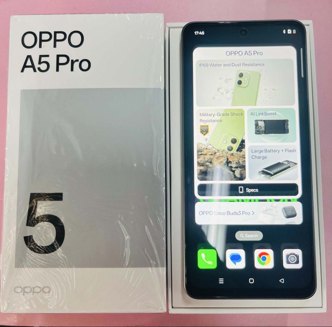 OPPO A5 PRO 8+256gb (Category: OPPO) located in Caloocan City. Submitted by cleverbear_b33941 (Listing ID 1454958781, Image 3). Description: COMPLETE PACKAGE UNSEALED BOX (OPENED ONLY FOR DISPLAY) UNUSED ACCESSORIES MALL PULL OUT NO DENTS NO SCRATCHES.